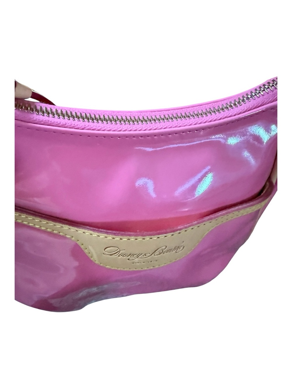 Dooney & Bourke Pink Patent Crossbody with Tan Trim - Picture 2 of 13
